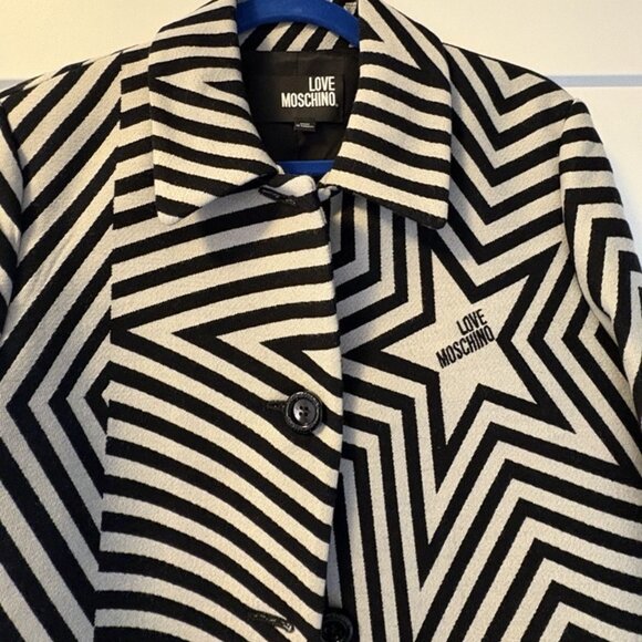 LOVE MOSCHINO Star Print Single-breasted coat black and white stripe - Picture 2 of 8